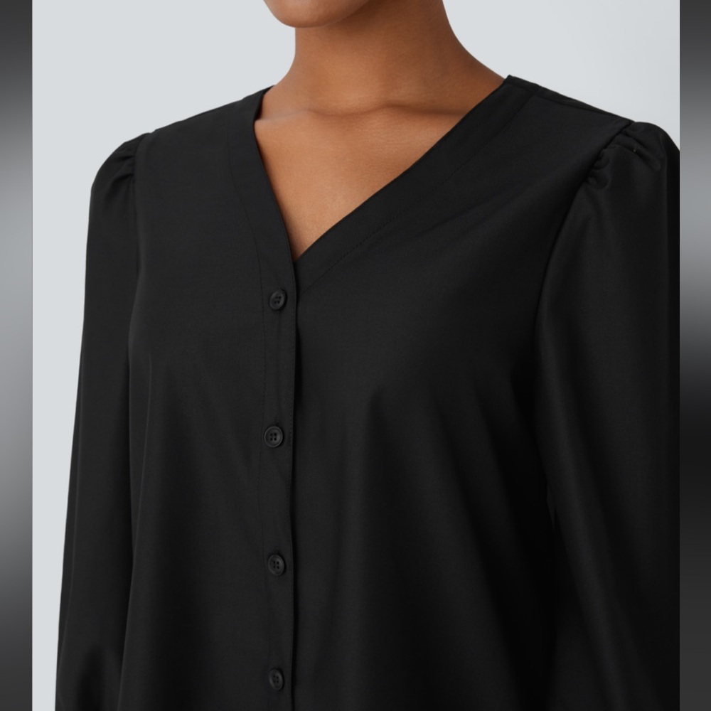 Halara V Neck Button Long Sleeve Work Blouse - Picture 4 of 8